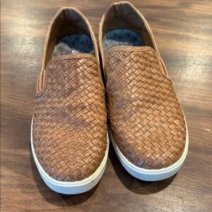 OluKai Tan Woven Slip-On Loafers